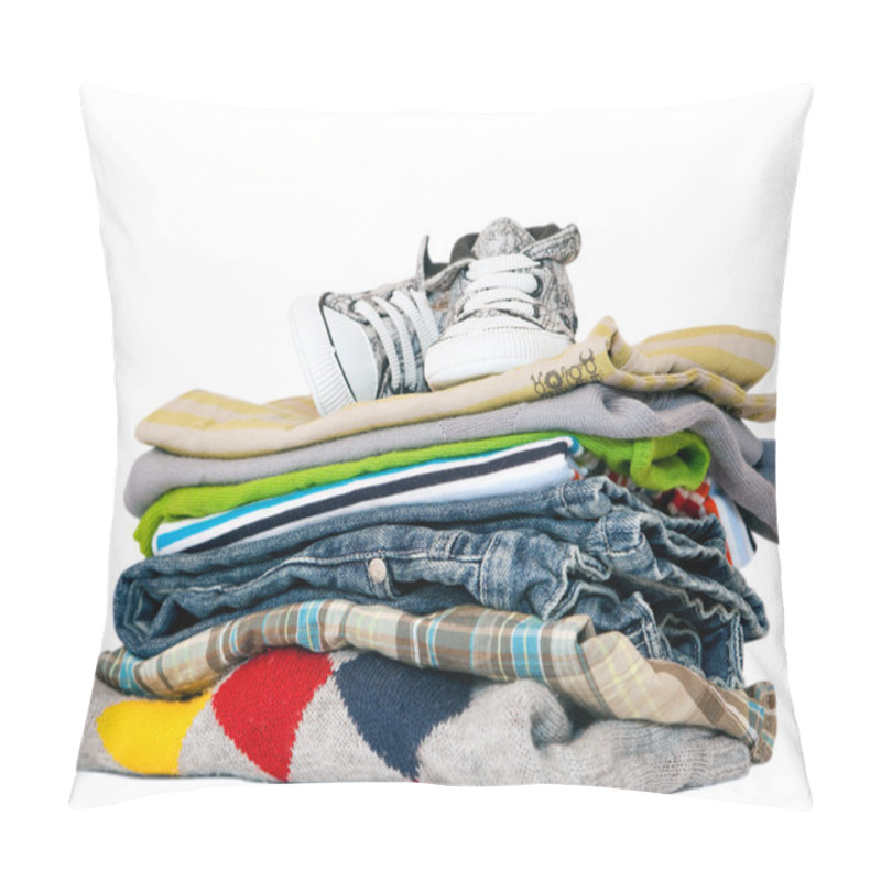 Personality  Pile Of Boys Clothes Isolated On White Pillow Covers