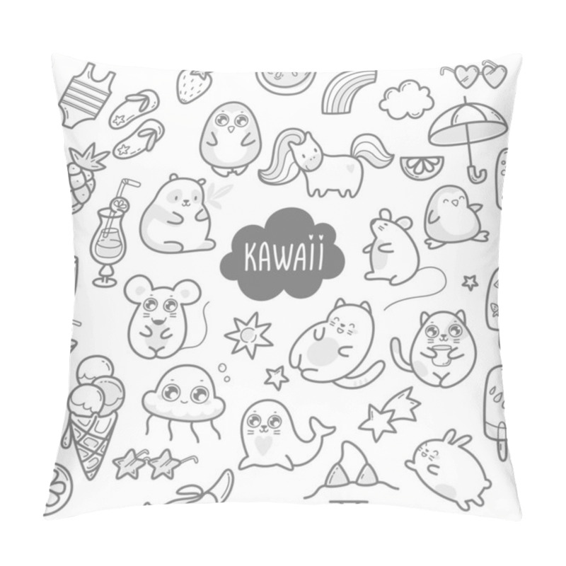 Personality  Kawaii Cute Collection Of Super Cute Animals Jellyfish, Panda, Bear, Pony, Penguin, Fur Seal, Seal, Cat, Kitten, Rabbit, Hare, Mouse And Summer Sweets And Elements.  Pillow Covers