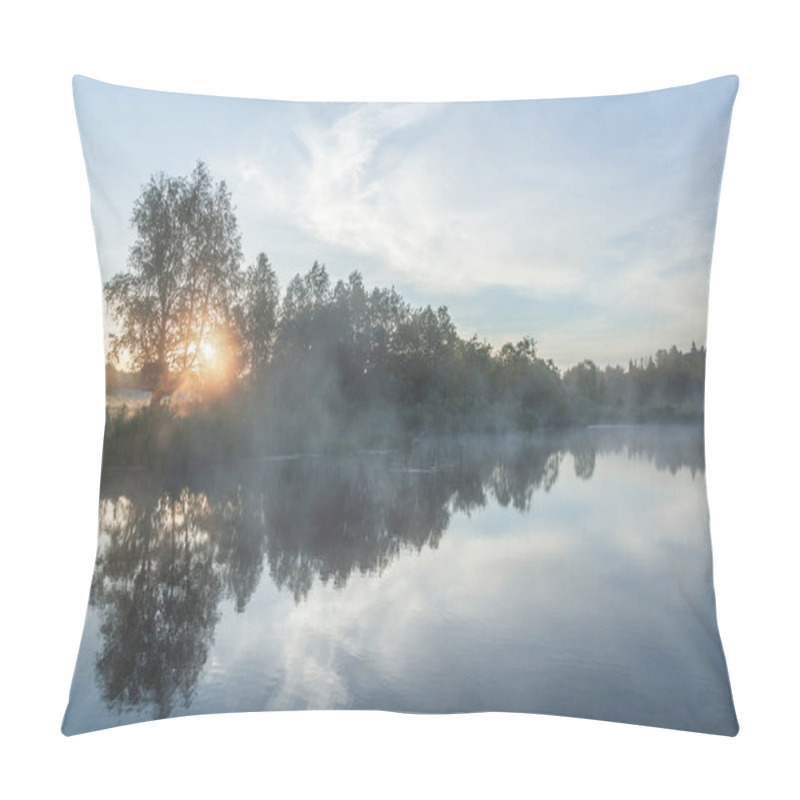 Personality  River Before Sunrise In The Fog In The Countryside Pillow Covers