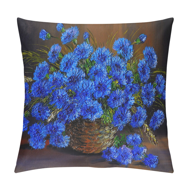 Personality  Oil Painting Of Blue Flowers  In A Vase, Art Work Pillow Covers