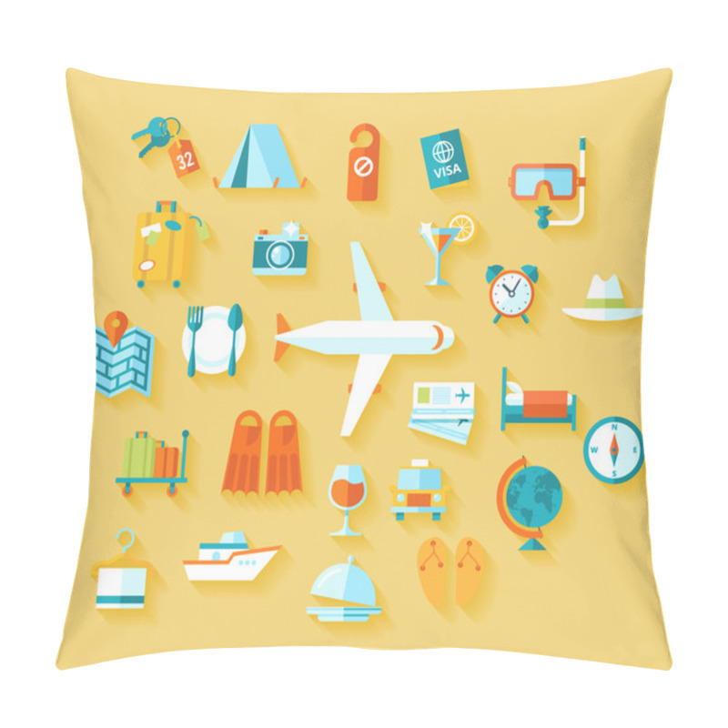 Personality  Flat Design Style Modern Vector Illustration Icons Set Of Traveling On Airplane, Planning A Summer Vacation, Tourism Pillow Covers