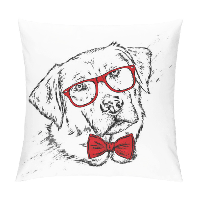 Personality  Portrait Of A Dog Or Puppy With Glasses And Tie. Vector Illustration For Greeting Card Or Poster, Print On Clothes. Pillow Covers