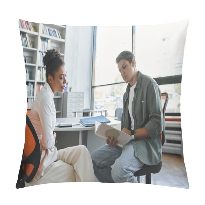 Personality  A Dedicated Teacher Leads Her Student Through A Fun Learning Experience In A Bright Space. Pillow Covers