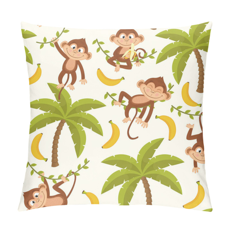 Personality  Seamless Pattern With Monkey On Palm Tree Pillow Covers