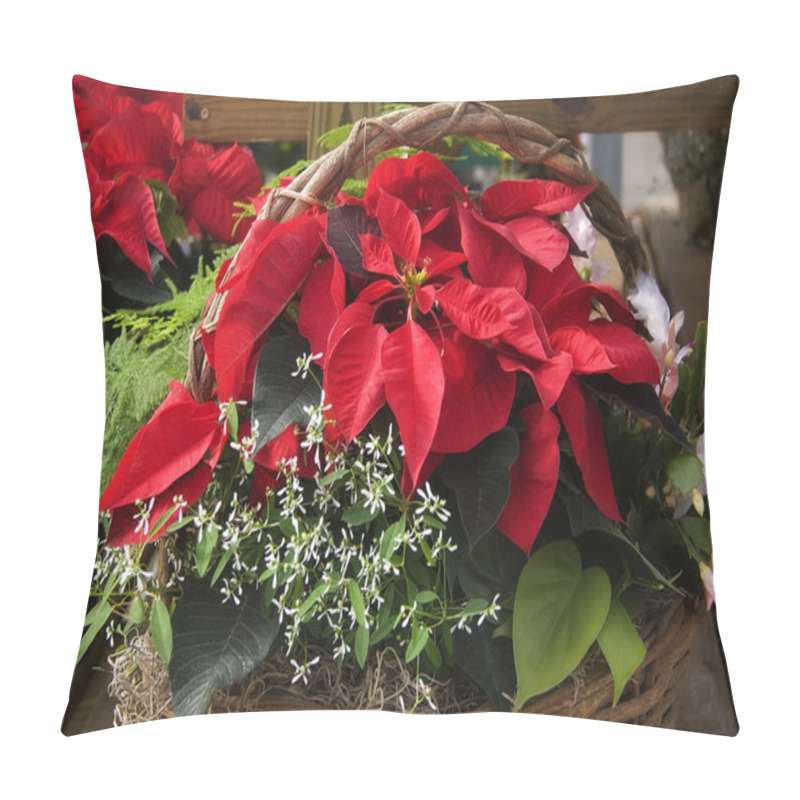 Personality  Christmas Poinsettia And Ferns Basket Pillow Covers