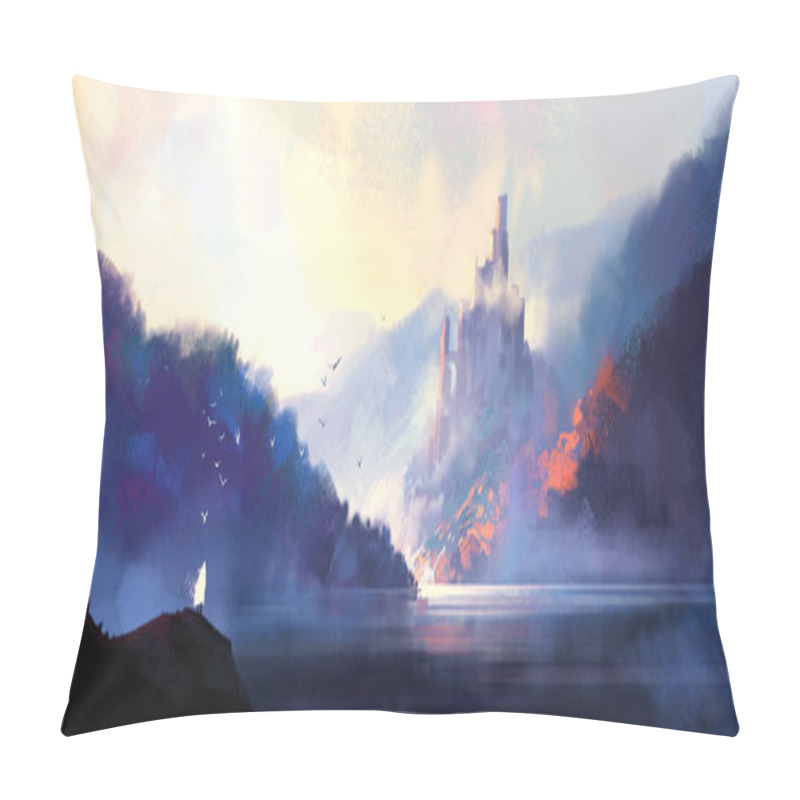 Personality  Fantasy Style Medieval Castle, Digital Illustration. Pillow Covers