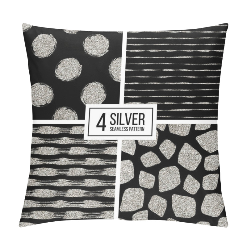 Personality  Set Of Silver Glitter Seamless Pattern  Stripes, Polka Dots, Mosaic Spots Pillow Covers