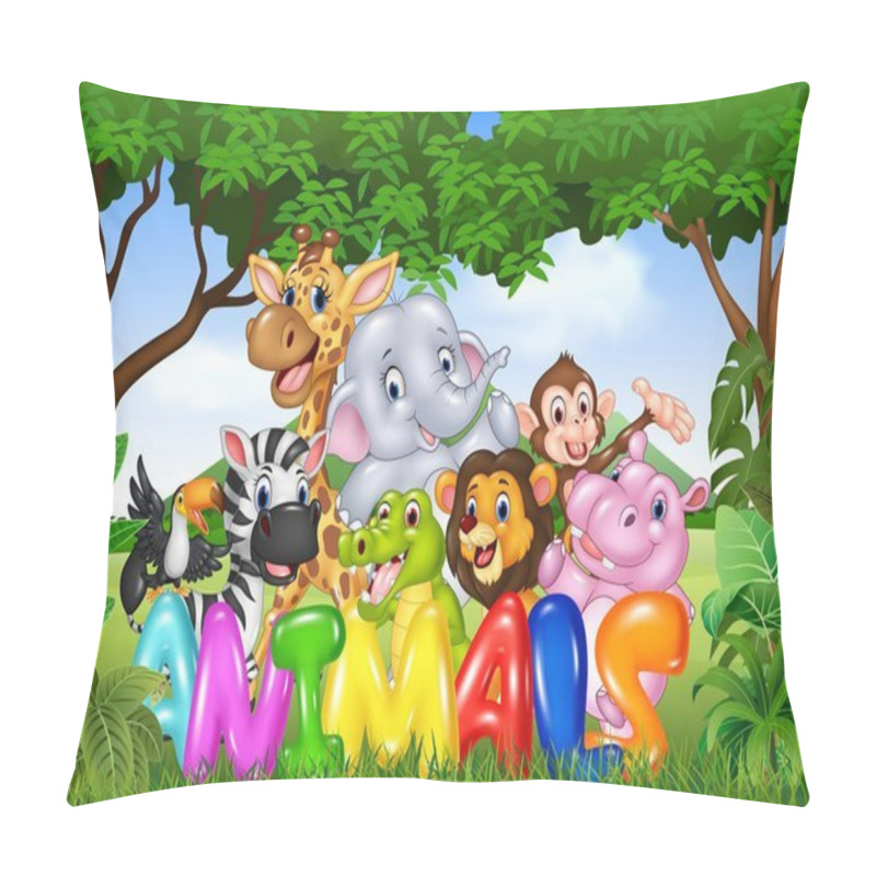 Personality  Illustration Of Word Animal With Cartoon Wild Animal Pillow Covers