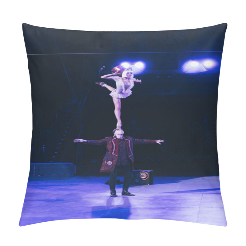 Personality  KYIV, UKRAINE - NOVEMBER 1, 2019: Acrobats Balancing While Performing At Circus Arena Pillow Covers