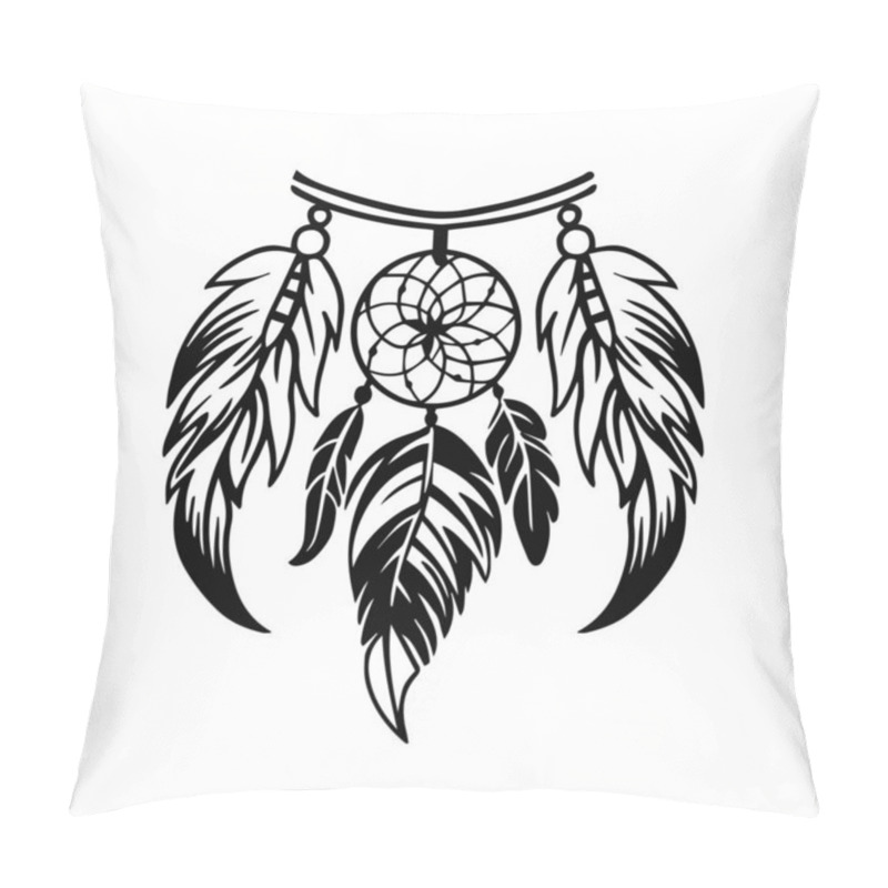 Personality  Neck Decoration In The Form Of A Dream Catcher, Hand Drawn Monochrome Illustration Pillow Covers