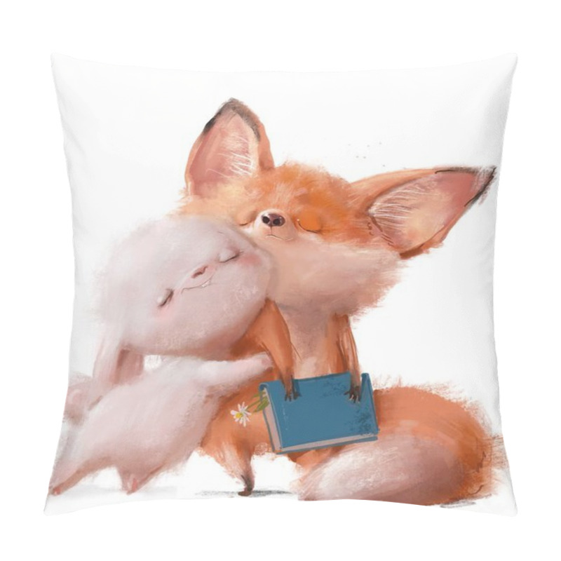 Personality  Cute Cartoon Fox With White Little Hare Hugging Pillow Covers