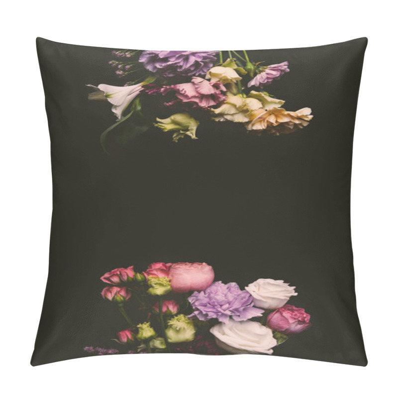 Personality  Composition Of Beautiful Tender Fresh Blooming Flowers Isolated On Black   Pillow Covers