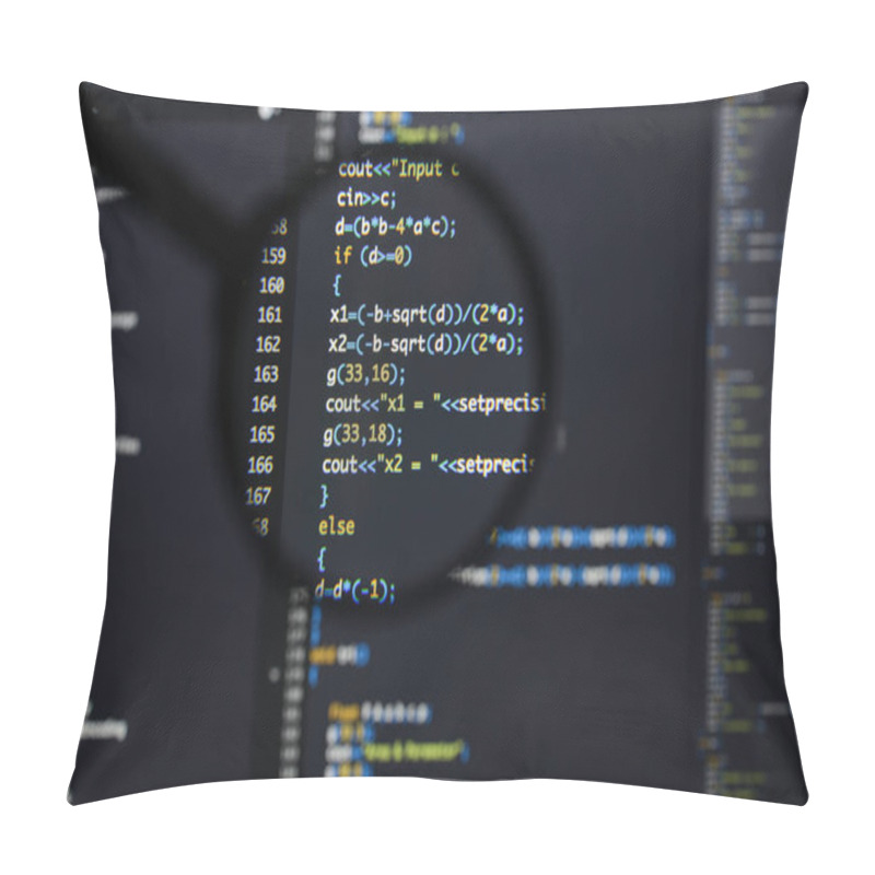 Personality  Real C / C++ Code Developing Screen. Programing Workflow Abstrac Pillow Covers