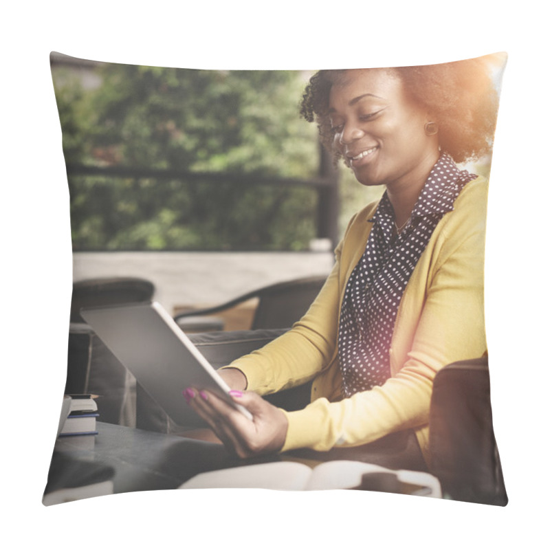 Personality  Woman Using Digital Tablet Pillow Covers