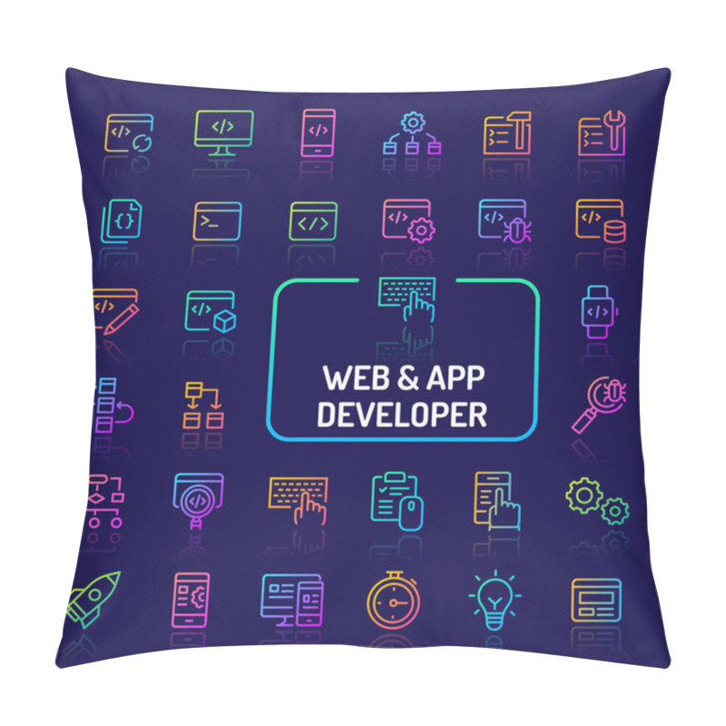 Personality  Web & App Developer Gradient Line Icon Set (EPS 10) Pillow Covers