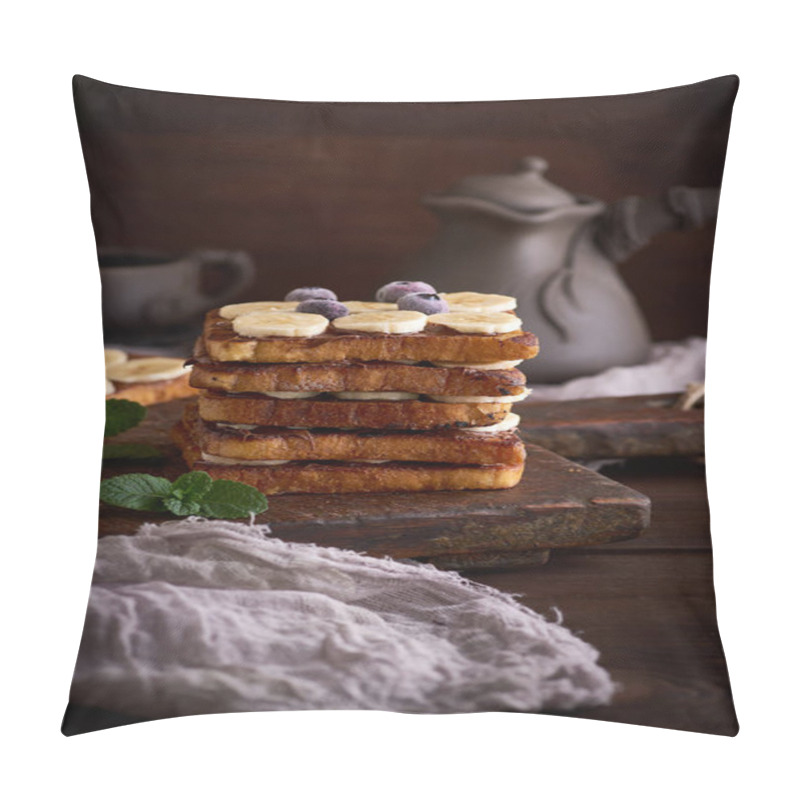 Personality  Pile Of Square Fried Bread Slices With Chocolate And Banana Slic Pillow Covers