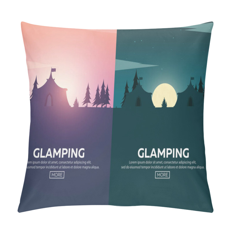 Personality  Glamping. Glamor Camping. Campfire. Pine Forest And Rocky Mountains. Evening Camp. Pillow Covers