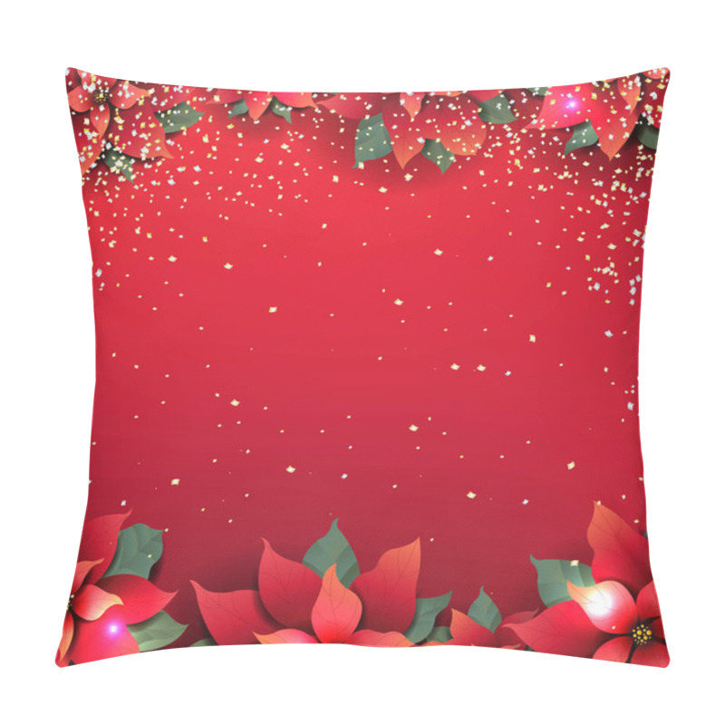 Personality  Christmas Poster With Red Poinsettia Flower With Gradient Mesh, Vector Illustration Pillow Covers