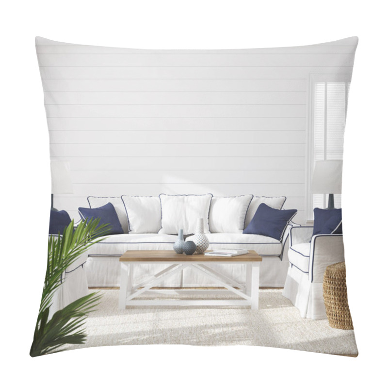 Personality  Hampton Style Living Room Interior With Frame Mockup, 3d Render Pillow Covers