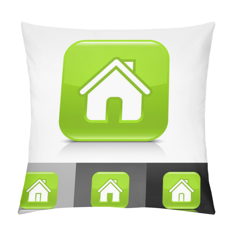 Personality  Green Glossy Web Internet Button With White Home Icon Web Sign Pillow Covers