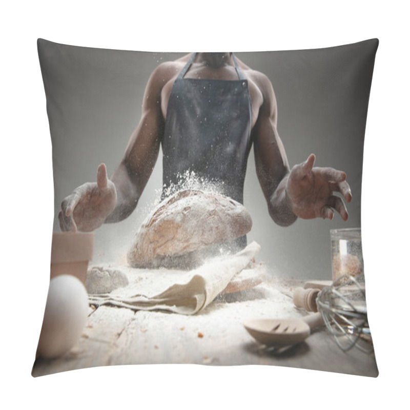 Personality  Close Up Of African-american Man Cooks Bread At Craft Kitchen Pillow Covers