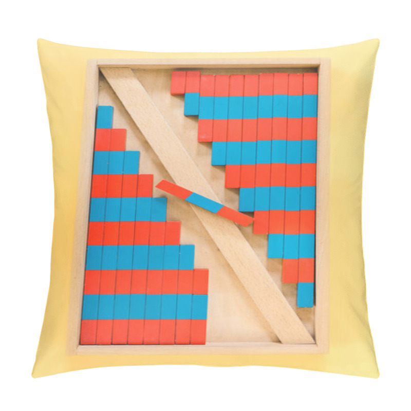 Personality  Top View Of Educational Game With Red And Blue Blocks On Yellow Background Pillow Covers