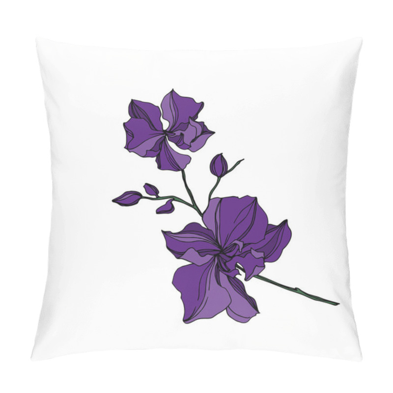 Personality  Vector Orchid Floral Botanical Flowers. Black And Purple Engraved Ink Art. Isolated Orchids Illustration Element. Pillow Covers