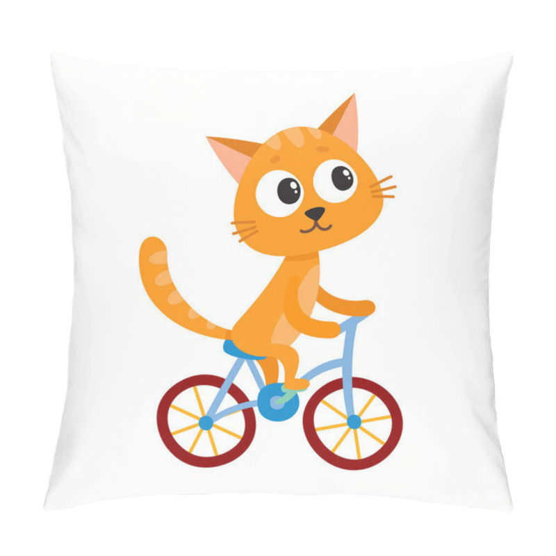 Personality  Cute Little Cat, Kitten Character Riding Bicycle, Cycling, Holding Handlebar Pillow Covers