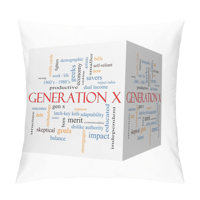 Personality  Generation X 3D Cube Word Cloud Concept  Pillow Covers