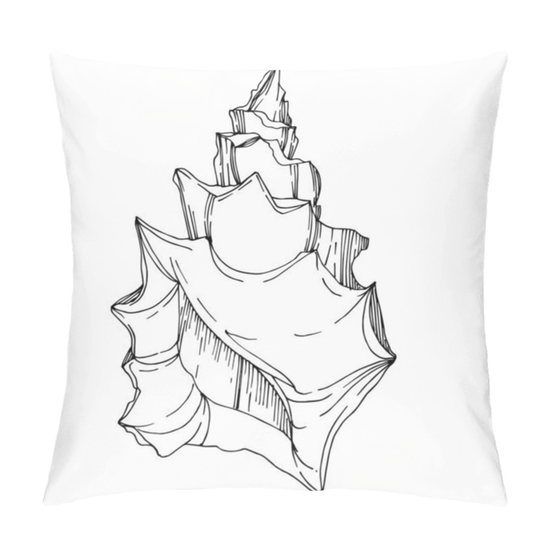 Personality  Vector Summer Beach Seashell Tropical Elements. Black And White  Pillow Covers