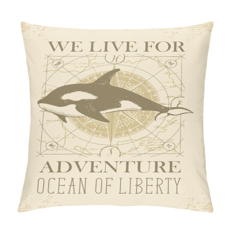 Personality  Vector Banner With Hand-drawn Killer Whale In Retro Style Pillow Covers