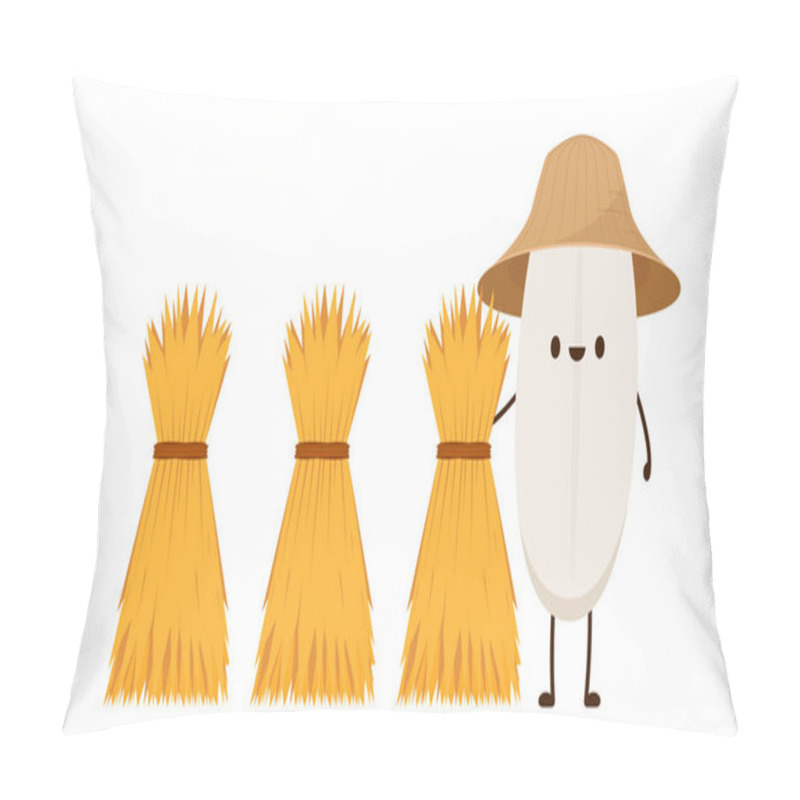 Personality  Rice Character Design. Rice Vector On White Background. Rice Seed. Wheat Straw. Pillow Covers