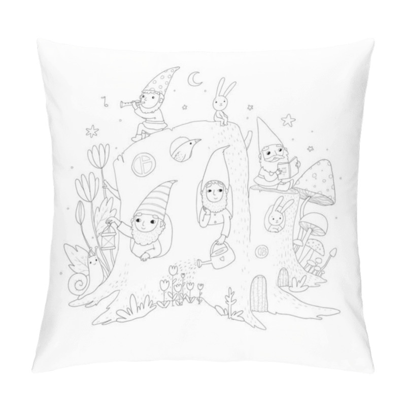 Personality  Cute Cartoon Gnomes In A Stump House. Magic Forest Elves Pillow Covers