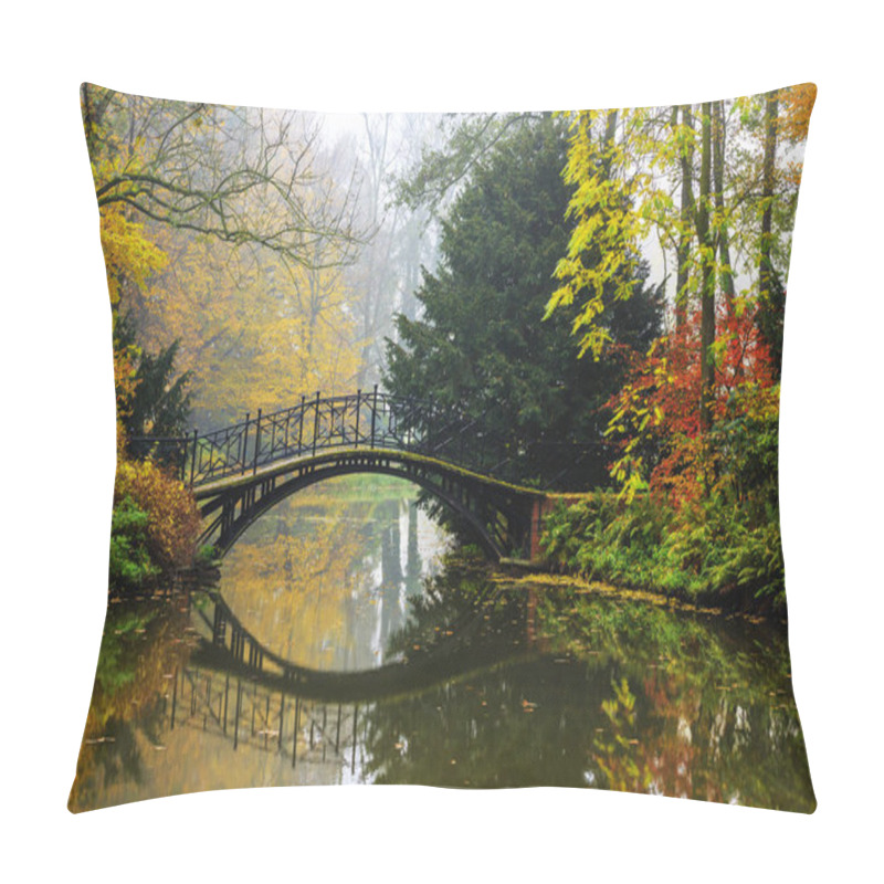 Personality  Scenic View Of Misty Autumn Landscape With Beautiful Old Bridge  Pillow Covers