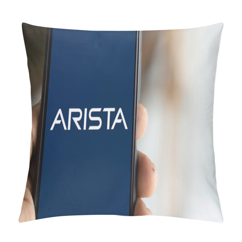 Personality  Dhaka, Bangladesh- 14 Nov 2024: Arista Logo Is Displayed On Smartphone. Arista Networks Inc Is An Computer Networking Company. Pillow Covers