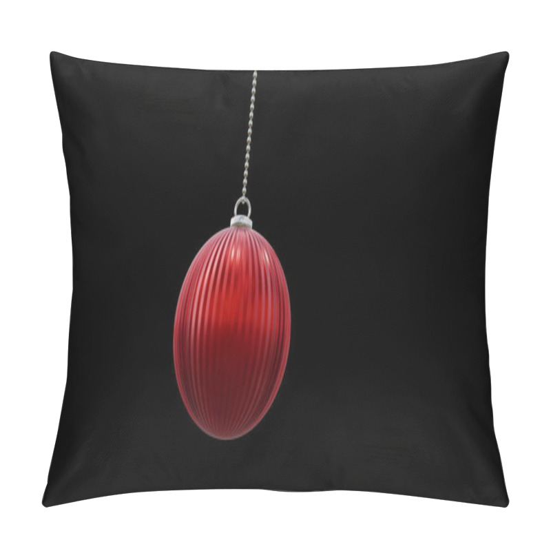 Personality  A Red Christmas Ornament Hangs Against A Black Background. It Symbolizes Holiday Celebrations And Festive Decorations. Pillow Covers