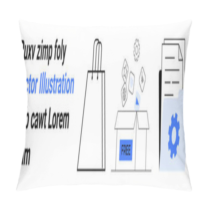 Personality  Shopping Bag, Open Box With Floating Icons, Gear Settings, And Files Representing E-commerce Elements. Ideal For Online Shopping, Business Settings, Digital Marketing, Product Packaging, Logistics Pillow Covers