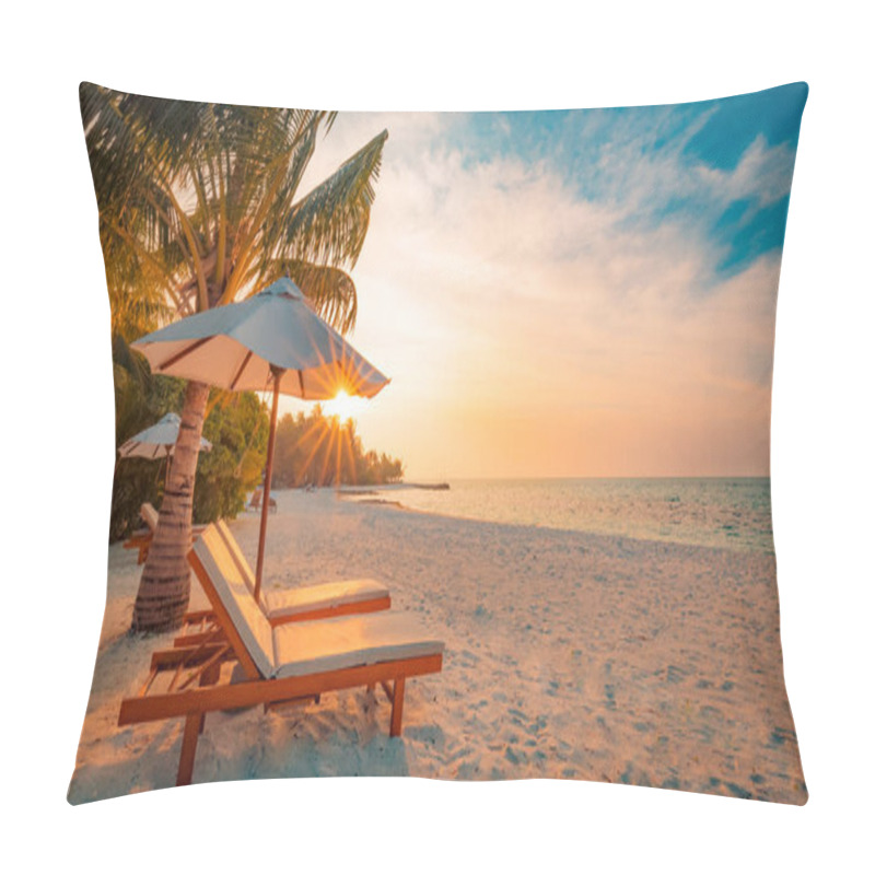 Personality  Beach Background. Beautiful Beach Landscape. Tropical Nature Scene. Palm Trees And Blue Sky. Summer Holiday And Vacation Concept. Inspirational Beach. Tranquil Scenery, Relaxing Beach. Moody Landscape Pillow Covers