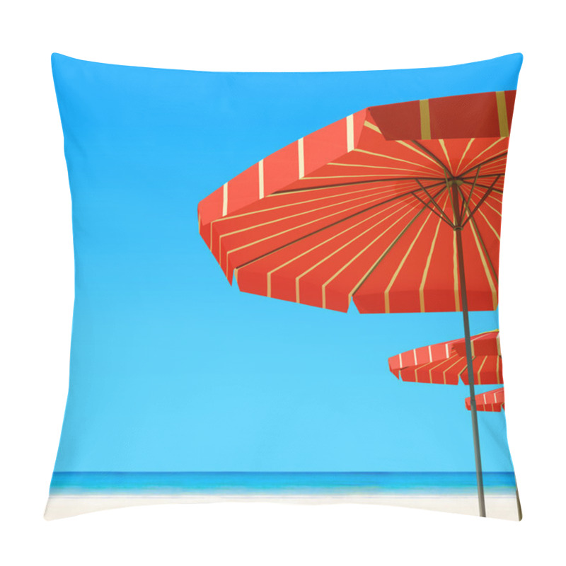 Personality  3d Render Of Beach Umbrella On A Sunny Day, Sea In Background Pillow Covers