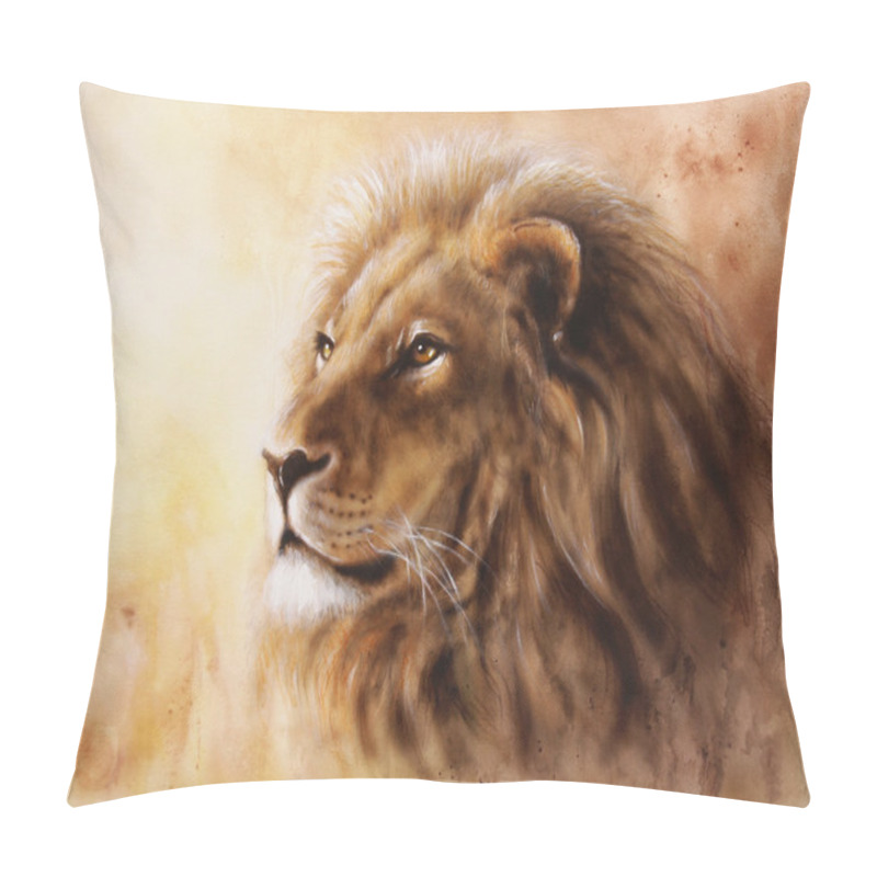 Personality  A Beautiful Airbrush Painting Of A Lion Head With A Majesticaly Peaceful Expression Pillow Covers