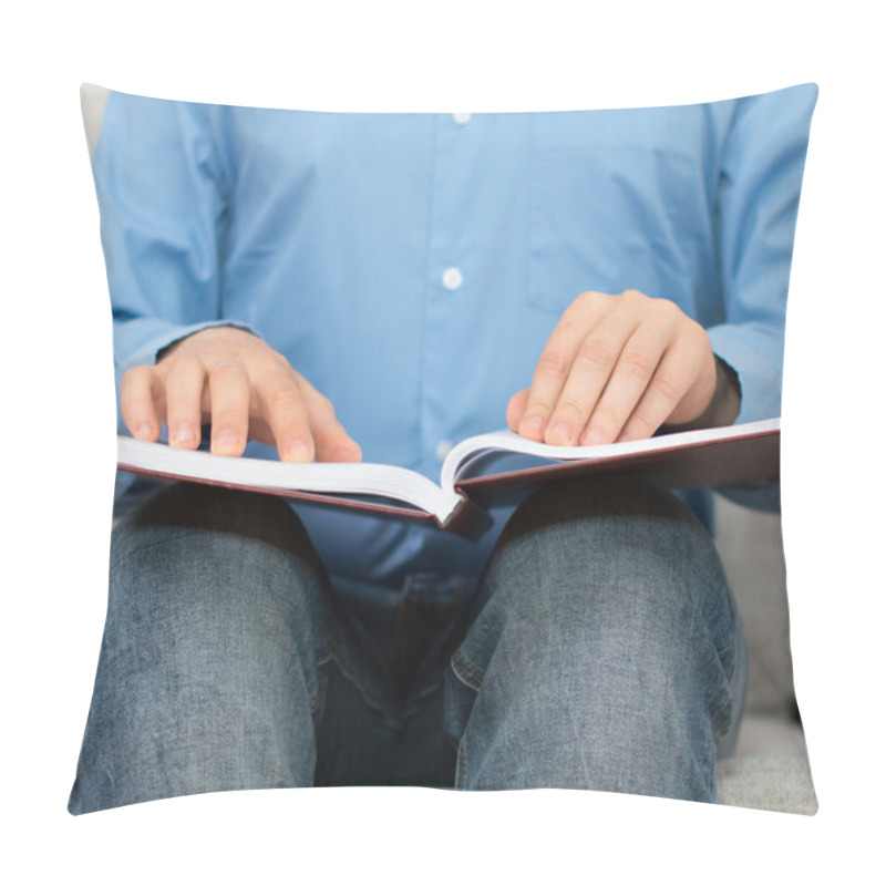 Personality  Blind Man Reading Braille Book On The Couch. Pillow Covers