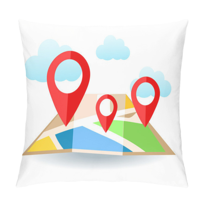 Personality  Flat Map With Pins. Vector Location Pointer Icon. Markers On The Map. Pillow Covers