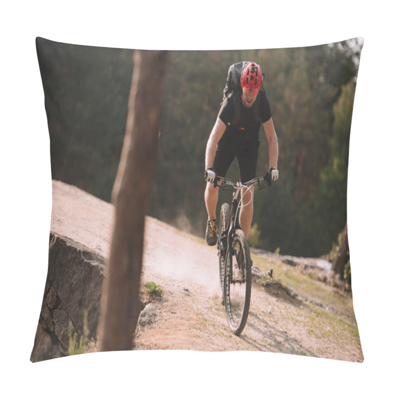 Personality  Trial Biker Riding On Rocky Clifff Outdoors Pillow Covers