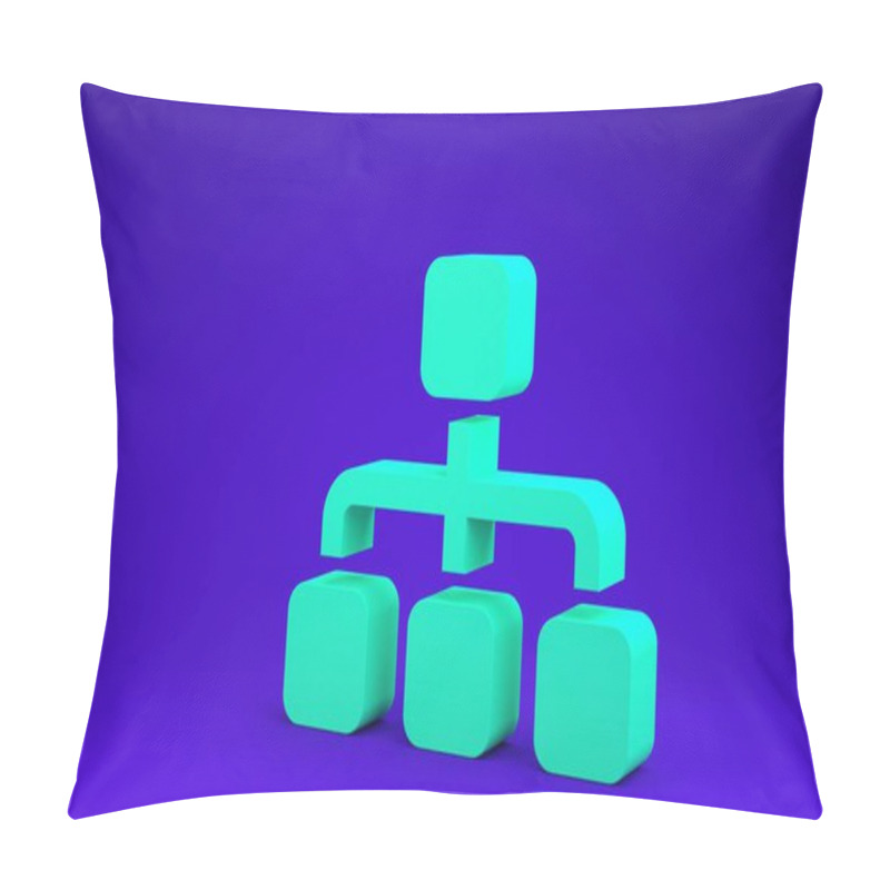 Personality  Green Business Hierarchy Organogram Chart Infographics Icon Isolated On Blue Background. Corporate Organizational Structure Graphic Elements. Minimalism Concept. 3d Illustration 3D Render Pillow Covers