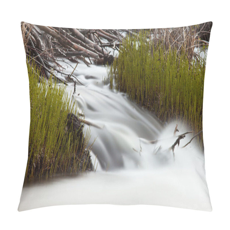 Personality  Waterfall Cascading Over Wood Debris Of Beaver Dam Pillow Covers