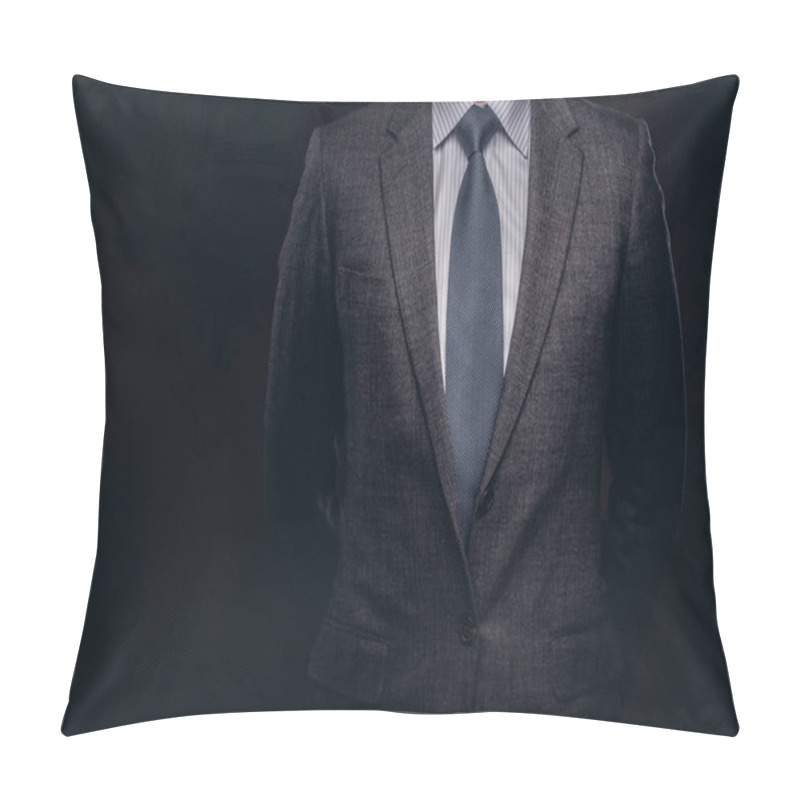 Personality  Cropped Portrait Of A Successful Businessman Dressed In An Elegant Formal Suit. Isolated On A Dark Background. Pillow Covers