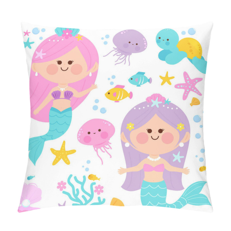 Personality  Beautiful Mermaids And Sea Animals. Vector Illustration Pillow Covers