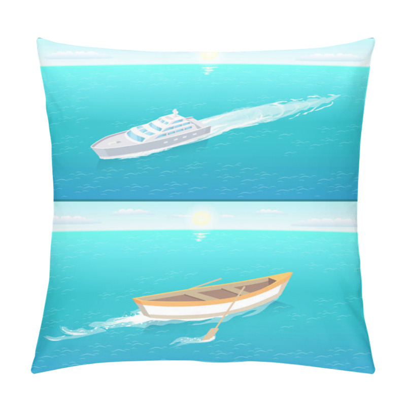 Personality  Fishing Boat With Oars Passenger Liner Vector Set Pillow Covers