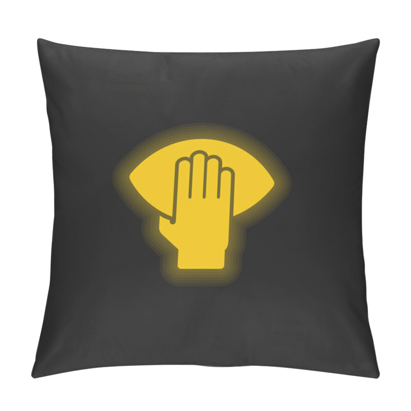 Personality  American Football Player Hand Holding The Ball Yellow Glowing Neon Icon Pillow Covers