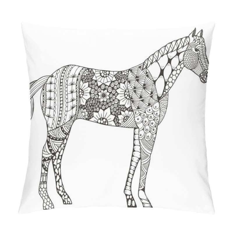 Personality  Horse Chinese Zodiac Sign Zentangle Stylized, Vector Illustration, Pattern, Freehand Pencil, Hand Drawn. Zen Art. Ornate. Lace. Pillow Covers